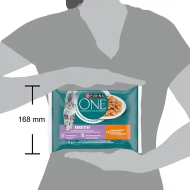 Purina ONE® Sensitive Fijne Malse Reepjes in Saus met Kip natvoer voor katten 4x85g