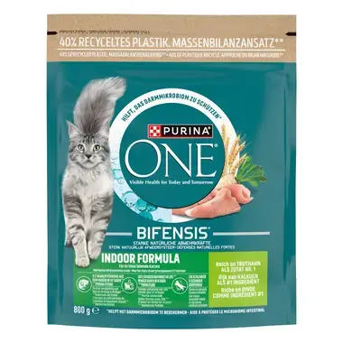 PURINA ONE® Indoor Formula Rijk aan Kalkoen en Volkoren Granen kattenvoer