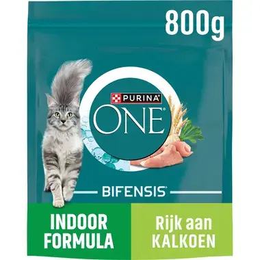 PURINA ONE® Indoor Formula Rijk aan Kalkoen en Volkoren Granen kattenvoer