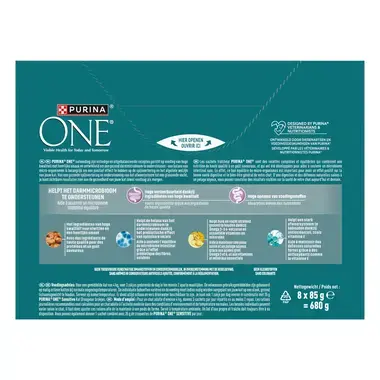 Purina ONE® Sensitive Fijne Malse Reepjes in Saus met Kip en Tonijn natvoer voor katten 8x85g