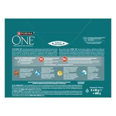 Purina ONE® Sterilcat Fijne Malse Reepjes in Saus met Zalm en Kalkoen natvoer voor katten 8x85g