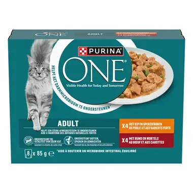 PURINA ONE® Adult Malse Reepjes in Saus met Kip natvoer voor katten 8x85g
