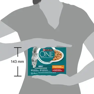 PURINA ONE® Adult Malse Reepjes in Saus met Kip natvoer voor katten 8x85g