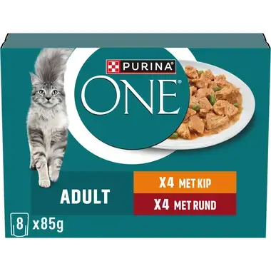 PURINA ONE® Adult Malse Reepjes in Saus met Kip natvoer voor katten 8x85g