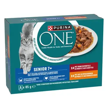 PURINA ONE® Senior 7+ Rijk aan Kip en Rund in saus kattenvoer nat