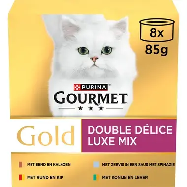 GOURMET™ Gold Luxe Mix met Rund, Kip, Eend, Kalkoen kattenvoer nat