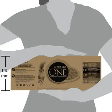PURINA ONE® Adult Fijne Malse Reepjes in Saus met Lam, Zeevis, Rund en Kip natvoer voor katten 60x85g