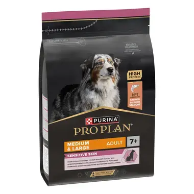 Front PRO PLAN® M&L hondenvoer Adult 7+ Sensitive