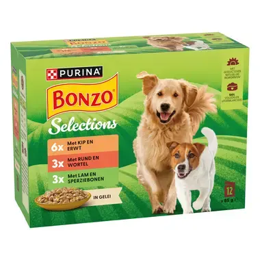 BONZO® Selections met Rund, Kip of Lam in Gelei natvoer