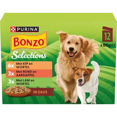 BONZO® Selections met Rund, Kip of Lam in Saus natvoer