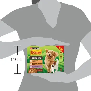 BONZO® Tasty Strips Kip, Kalkoen en Eend in Saus natvoer