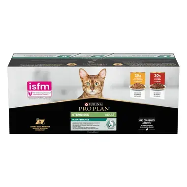 PURINA® PRO PLAN® Adult STERILISED MAINTENANCE met kip in saus PURINA® PRO PLAN® Adult STERILISED MAINTENANCE met rund in sau