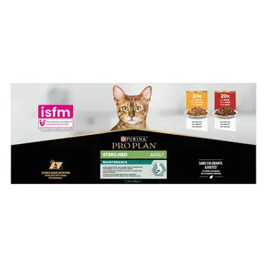 PURINA® PRO PLAN® Adult STERILISED MAINTENANCE met kip in saus PURINA® PRO PLAN® Adult STERILISED MAINTENANCE met rund in sau