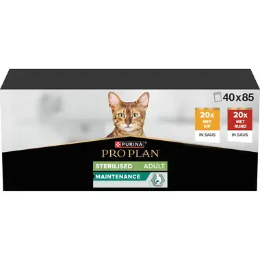 PURINA® PRO PLAN® Adult STERILISED MAINTENANCE met kip in saus PURINA® PRO PLAN® Adult STERILISED MAINTENANCE met rund in sau