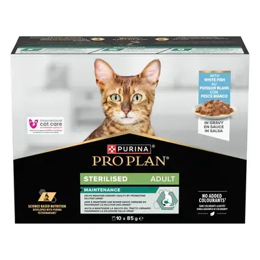 PURINA® PRO PLAN® Adult STERILISED MAINTENANCE met witvis in saus