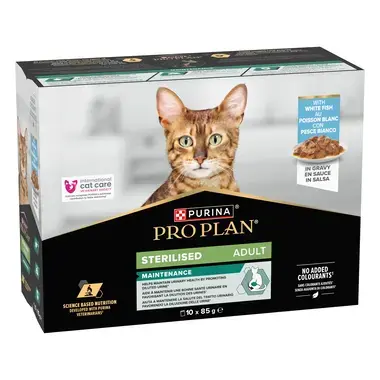 PURINA® PRO PLAN® Adult STERILISED MAINTENANCE met witvis in saus