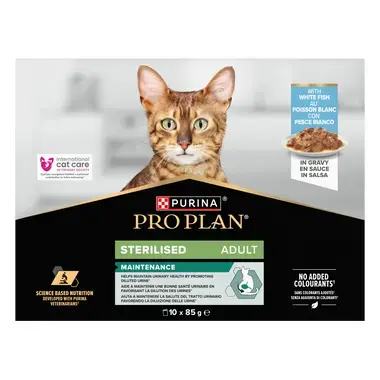 PURINA® PRO PLAN® Adult STERILISED MAINTENANCE met witvis in saus