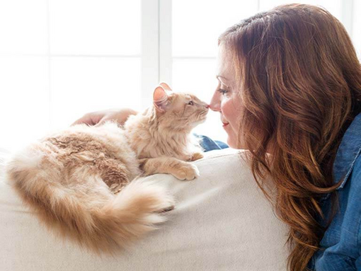 vrouw met kat op de bank